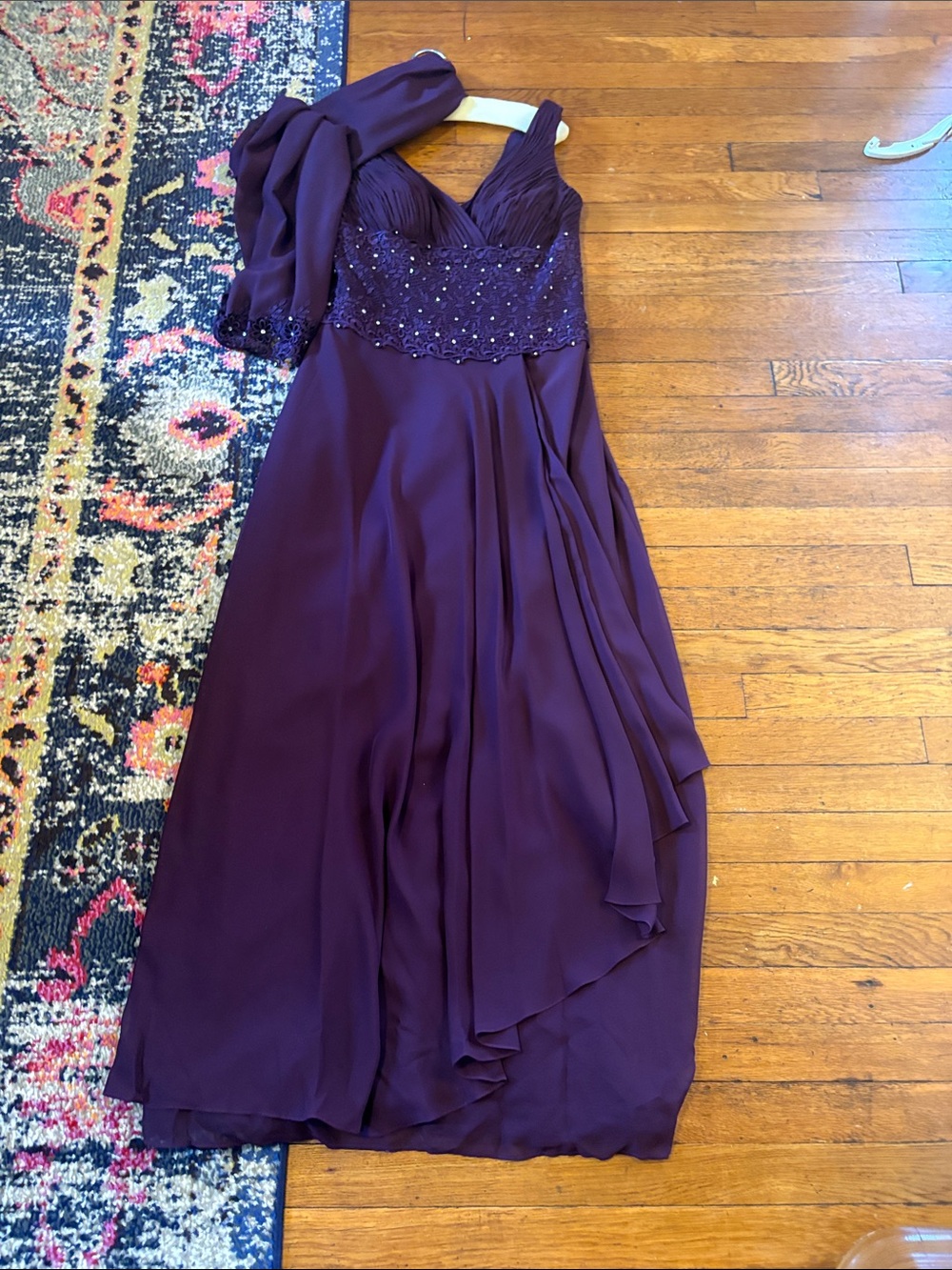 Elegant Purple Beaded Empire Waist Evening Dress